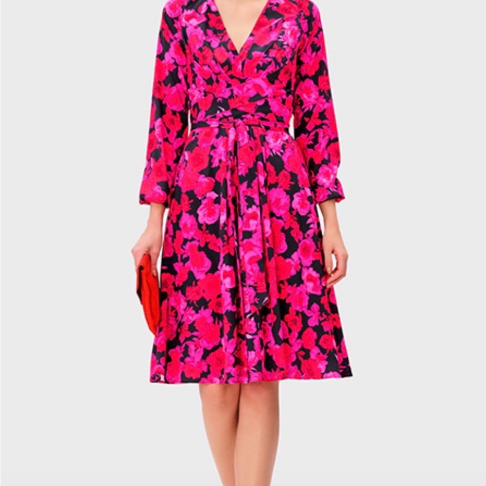 Leota Pink and Red Floral Wrap Dress